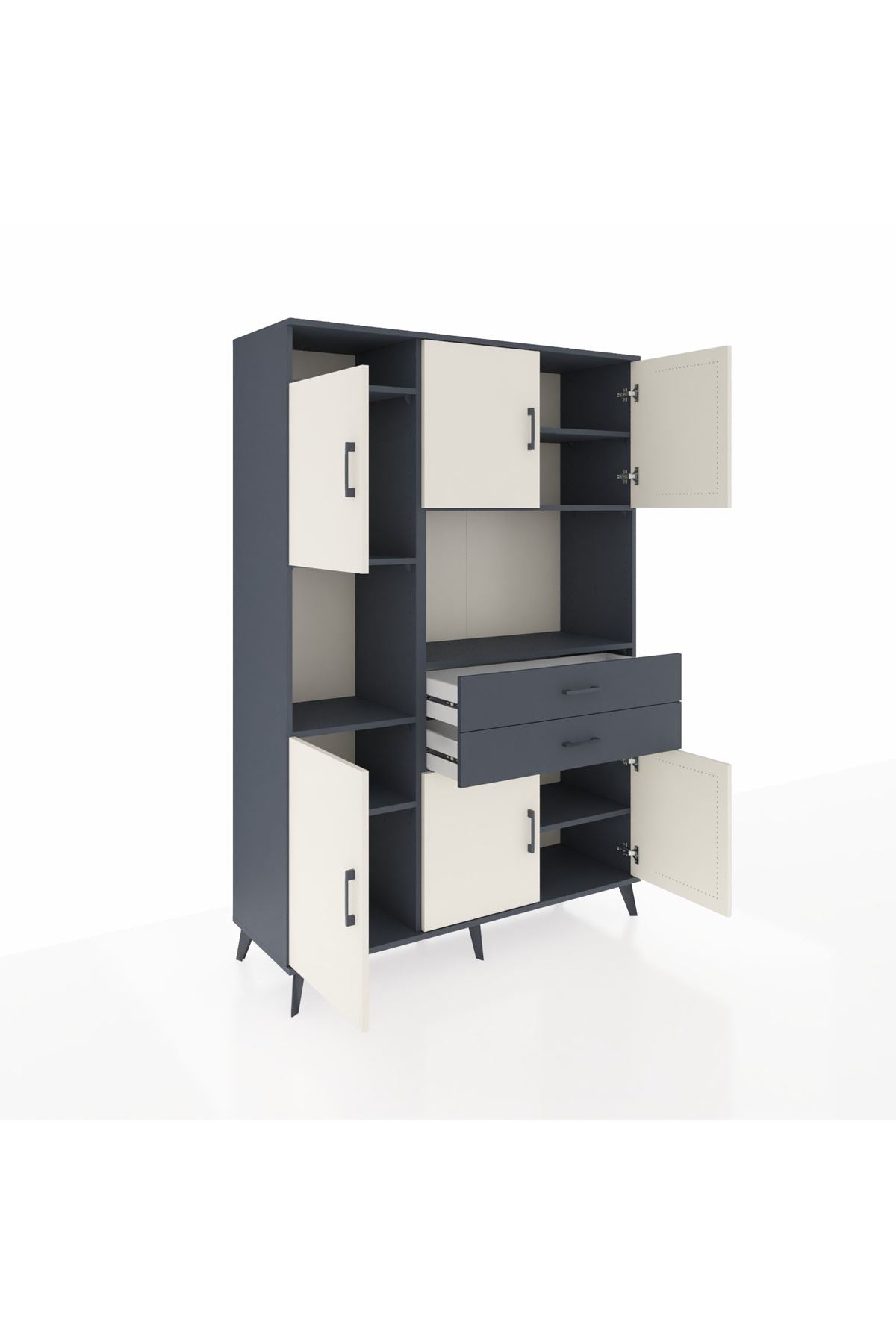 Hyperion Dolap 8 Raflı 2 Çekmeceli 6 Kapaklı 132x44x195 Antrasit-Aytaşı/Antrasit
