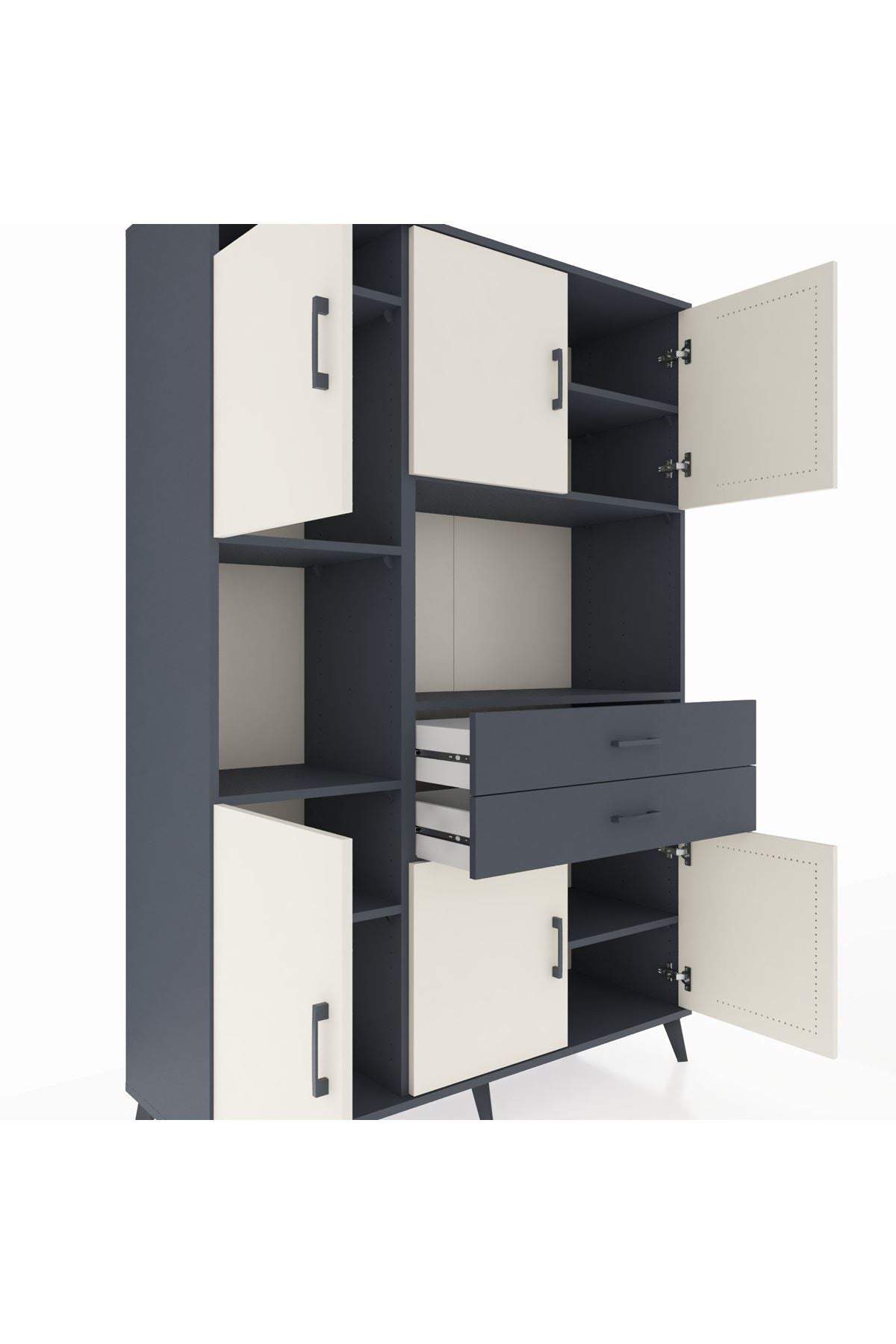 Hyperion Dolap 8 Raflı 2 Çekmeceli 6 Kapaklı 132x44x195 Antrasit-Aytaşı/Antrasit