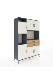 Hyperion Dolap 8 Raflı 2 Çekmeceli 6 Kapaklı 132x44x195 Antrasit-Aytaşı/Çam