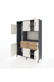 Hyperion Dolap 8 Raflı 2 Çekmeceli 6 Kapaklı 132x44x195 Antrasit-Aytaşı/Çam
