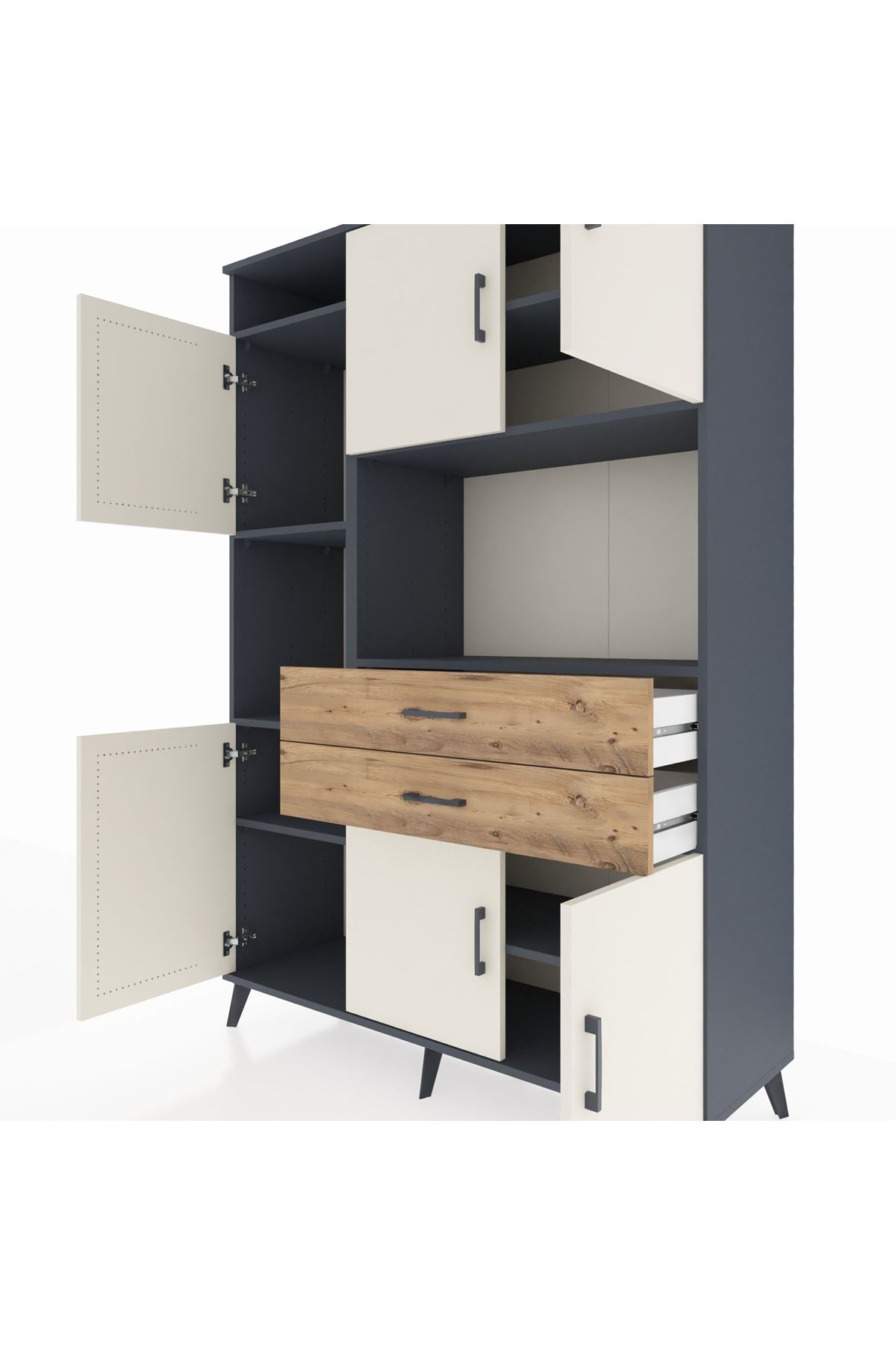 Hyperion Dolap 8 Raflı 2 Çekmeceli 6 Kapaklı 132x44x195 Antrasit-Aytaşı/Çam