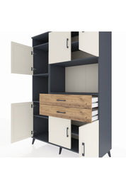 Hyperion Dolap 8 Raflı 2 Çekmeceli 6 Kapaklı 132x44x195 Antrasit-Aytaşı/Çam