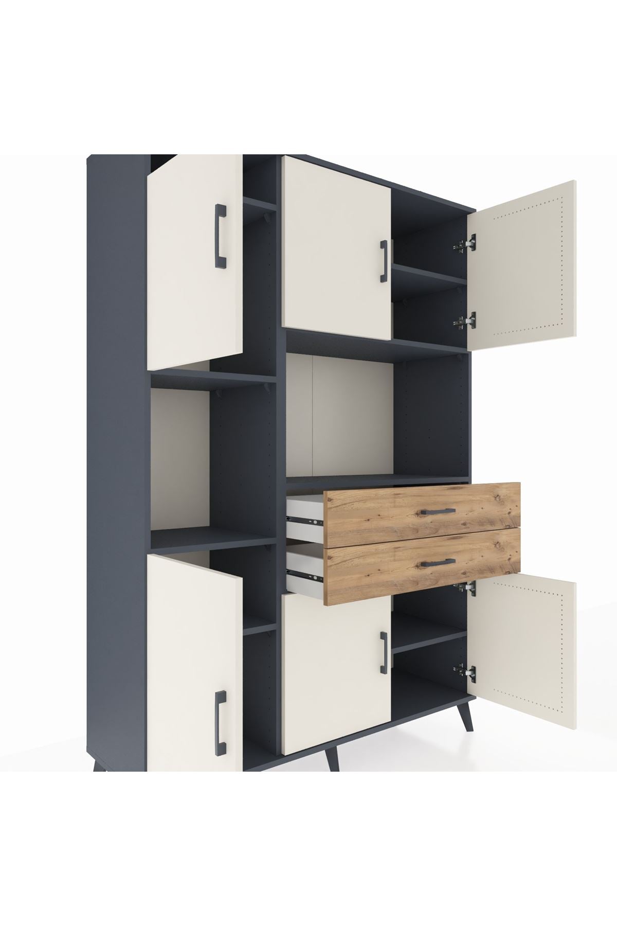 Hyperion Dolap 8 Raflı 2 Çekmeceli 6 Kapaklı 132x44x195 Antrasit-Aytaşı/Çam