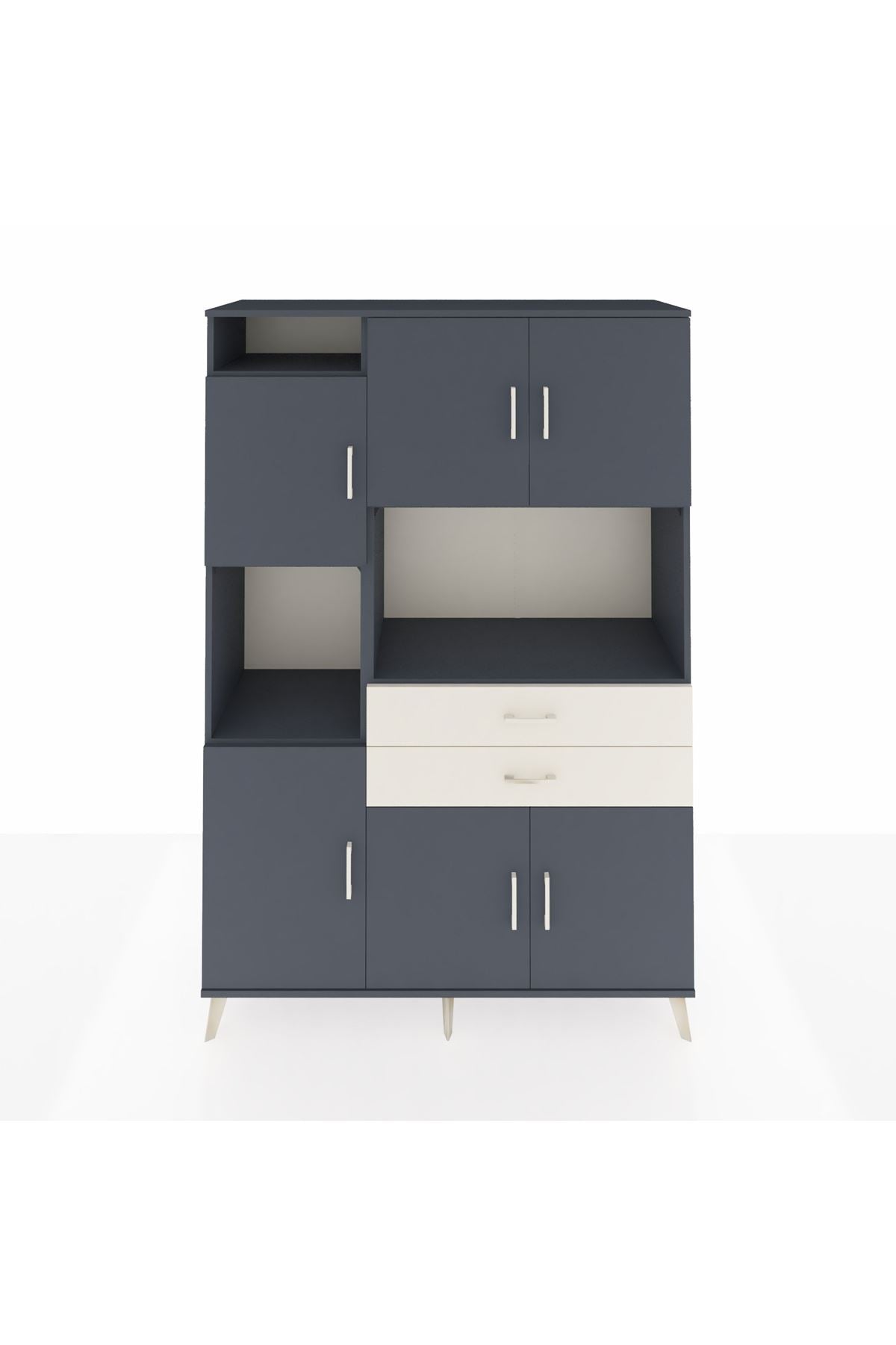 Hyperion Dolap 8 Raflı 2 Çekmeceli 6 Kapaklı 132x44x195 Antrasit-Antrasit/Aytaşı