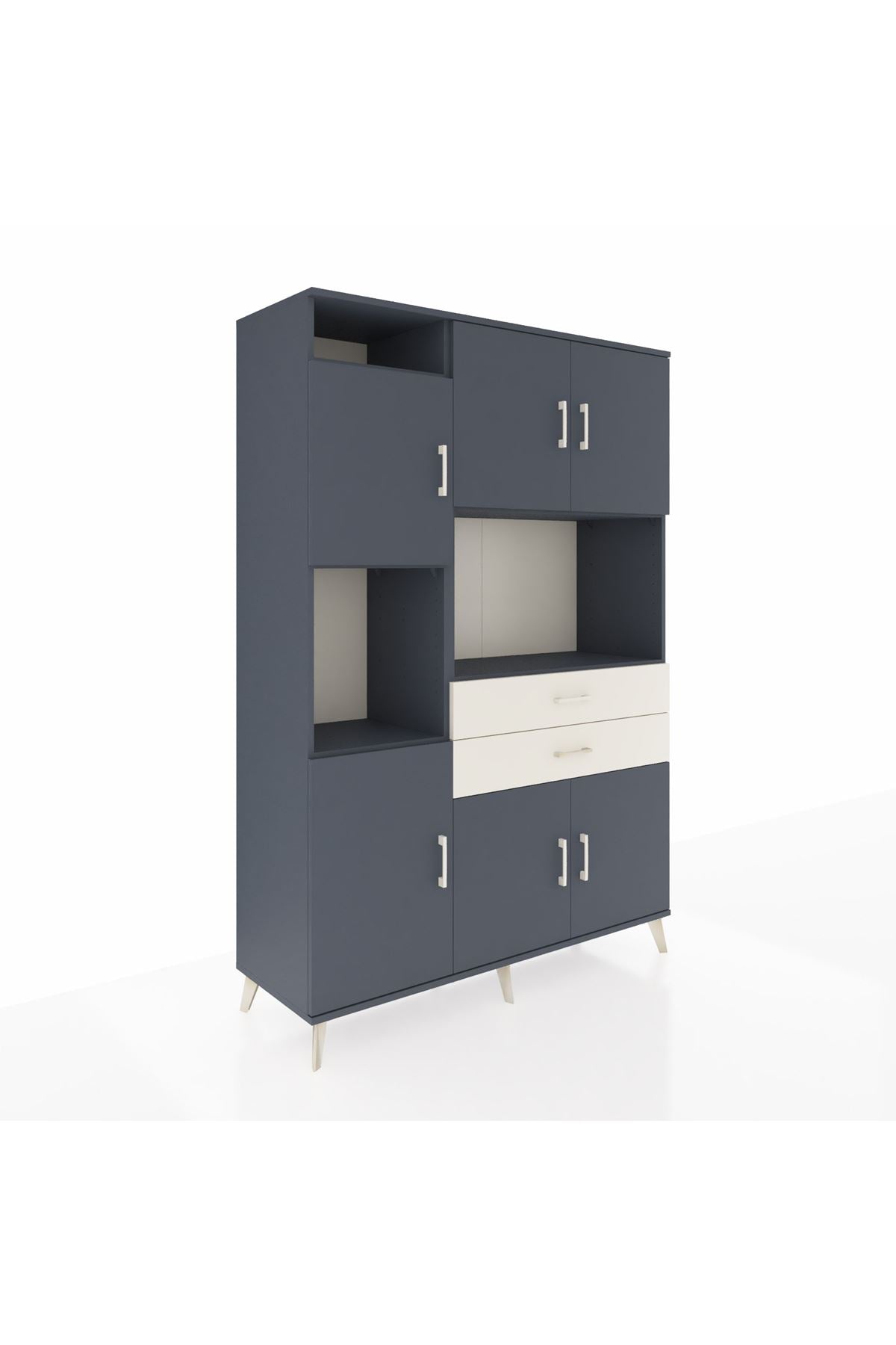 Hyperion Dolap 8 Raflı 2 Çekmeceli 6 Kapaklı 132x44x195 Antrasit-Antrasit/Aytaşı