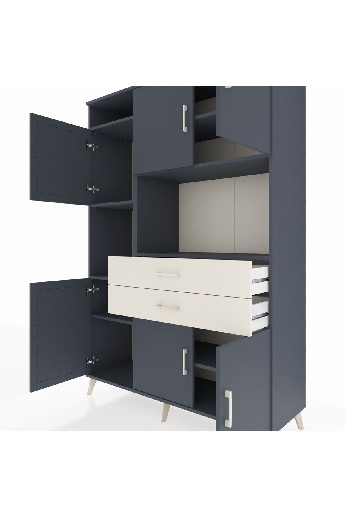 Hyperion Dolap 8 Raflı 2 Çekmeceli 6 Kapaklı 132x44x195 Antrasit-Antrasit/Aytaşı