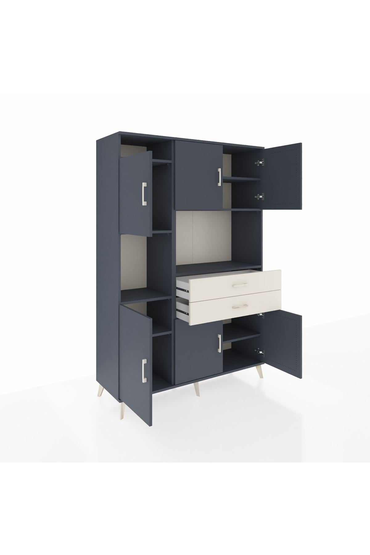 Hyperion Dolap 8 Raflı 2 Çekmeceli 6 Kapaklı 132x44x195 Antrasit-Antrasit/Aytaşı