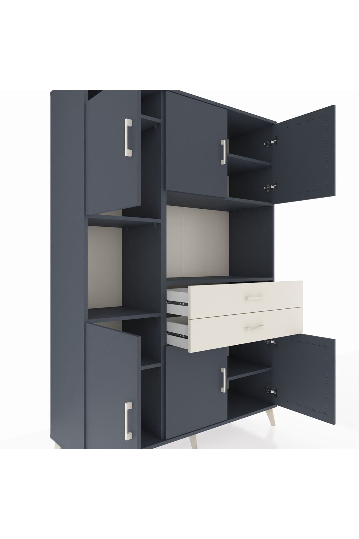 Hyperion Dolap 8 Raflı 2 Çekmeceli 6 Kapaklı 132x44x195 Antrasit-Antrasit/Aytaşı