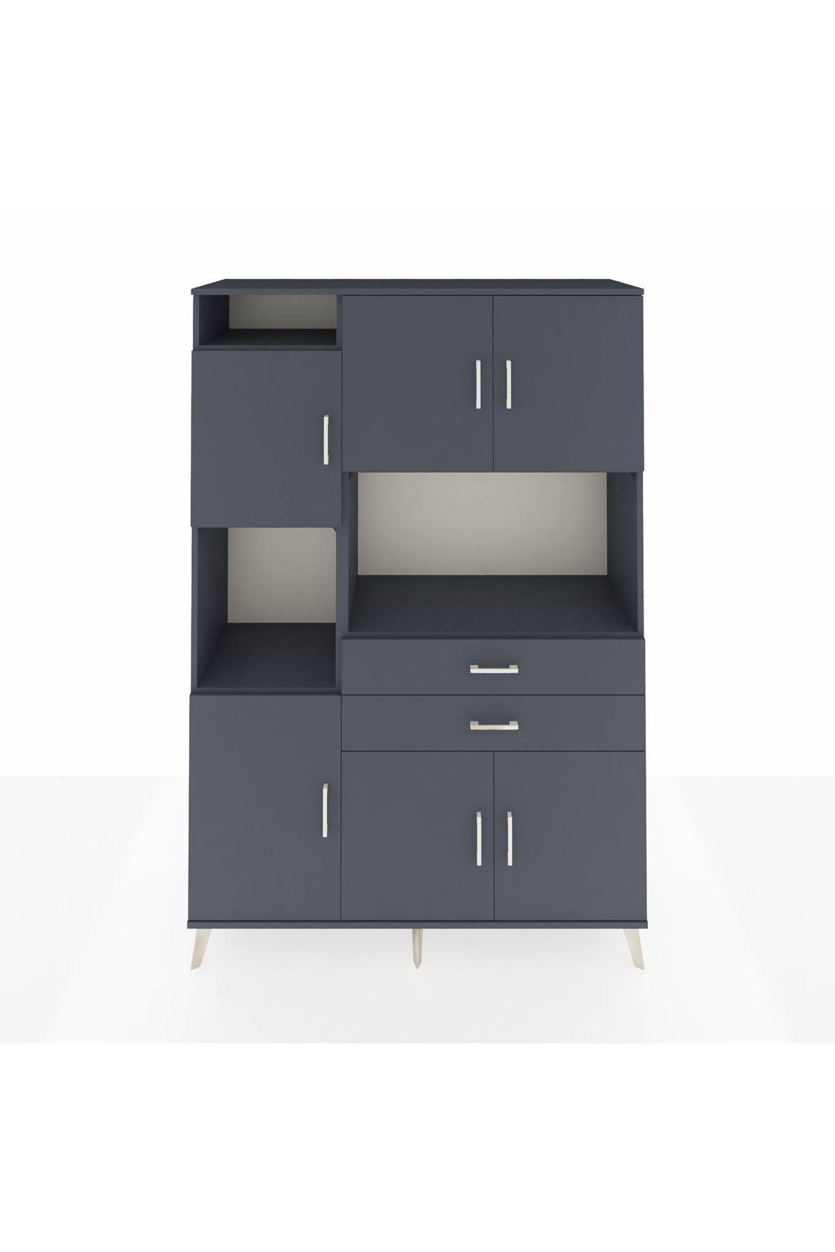 Hyperion Dolap 8 Raflı 2 Çekmeceli 6 Kapaklı 132x44x195 Antrasit-Antrasit/Antrasit