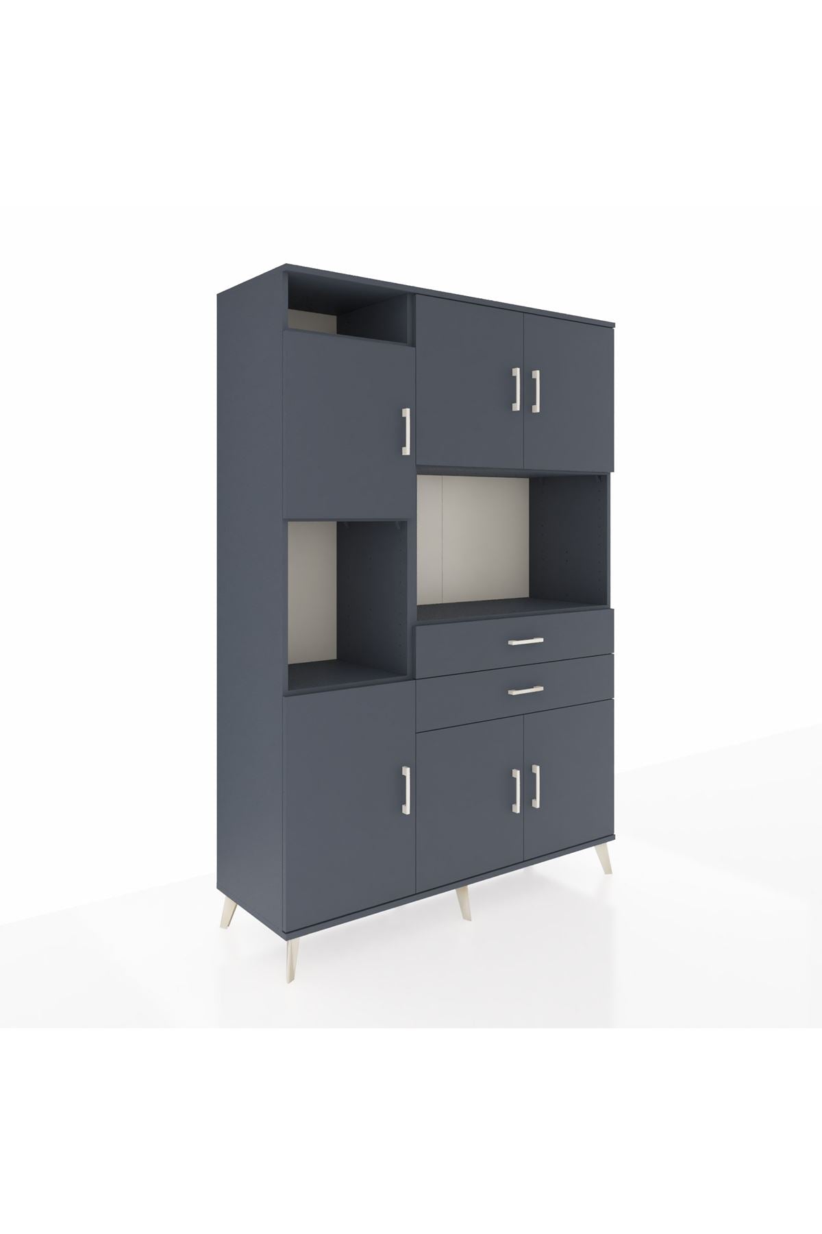 Hyperion Dolap 8 Raflı 2 Çekmeceli 6 Kapaklı 132x44x195 Antrasit-Antrasit/Antrasit