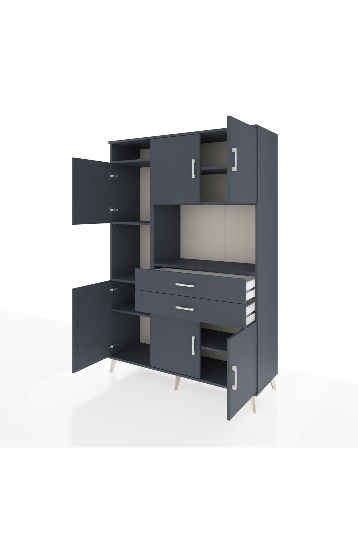 Hyperion Dolap 8 Raflı 2 Çekmeceli 6 Kapaklı 132x44x195 Antrasit-Antrasit/Antrasit