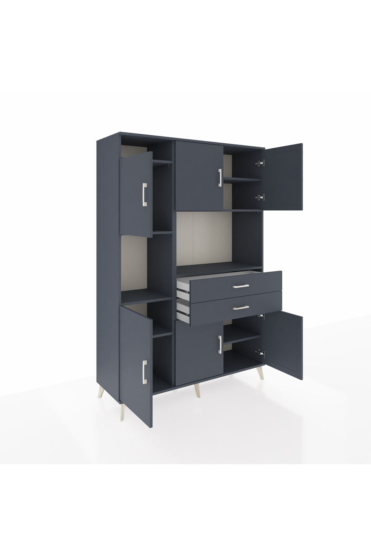 Hyperion Dolap 8 Raflı 2 Çekmeceli 6 Kapaklı 132x44x195 Antrasit-Antrasit/Antrasit