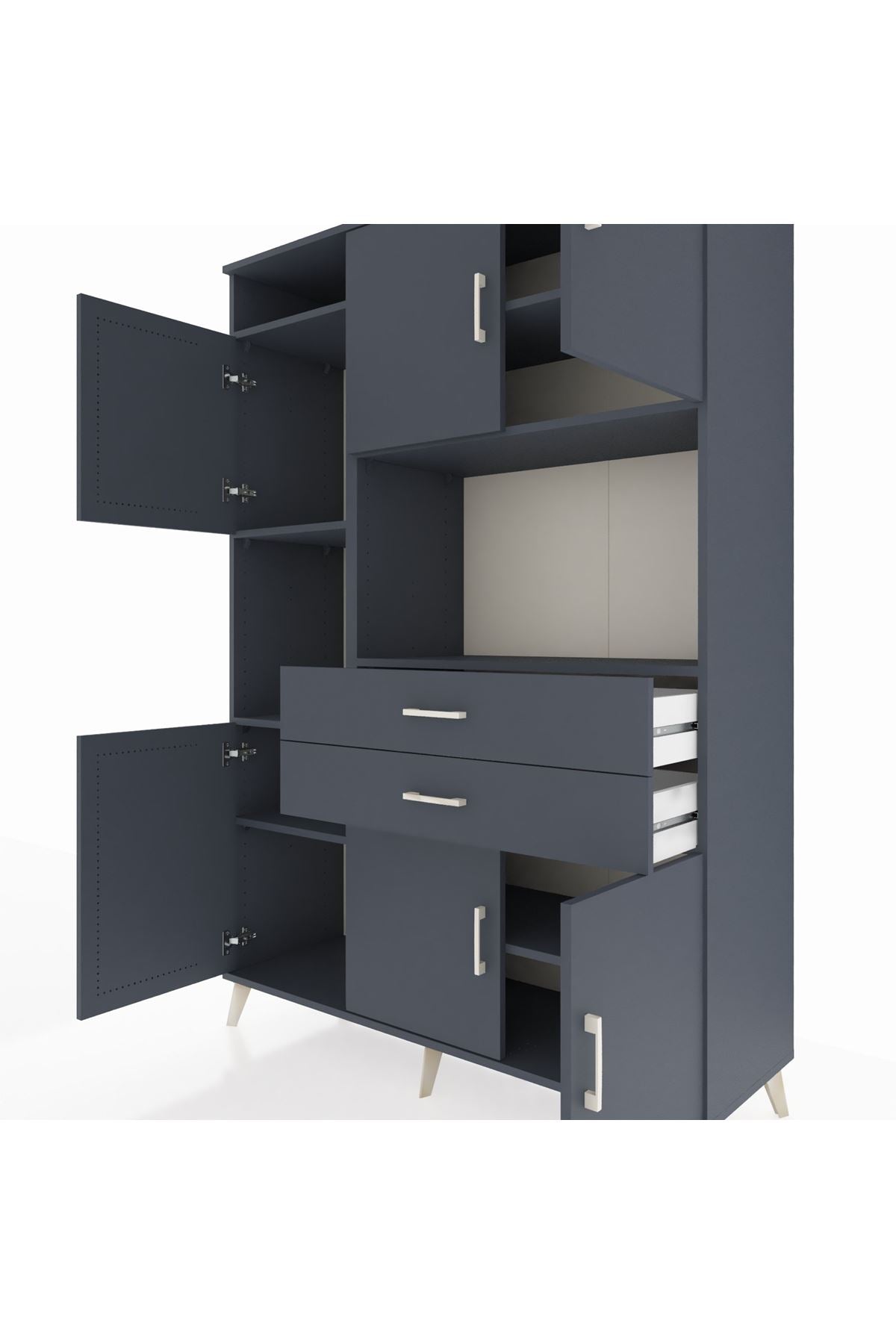 Hyperion Dolap 8 Raflı 2 Çekmeceli 6 Kapaklı 132x44x195 Antrasit-Antrasit/Antrasit