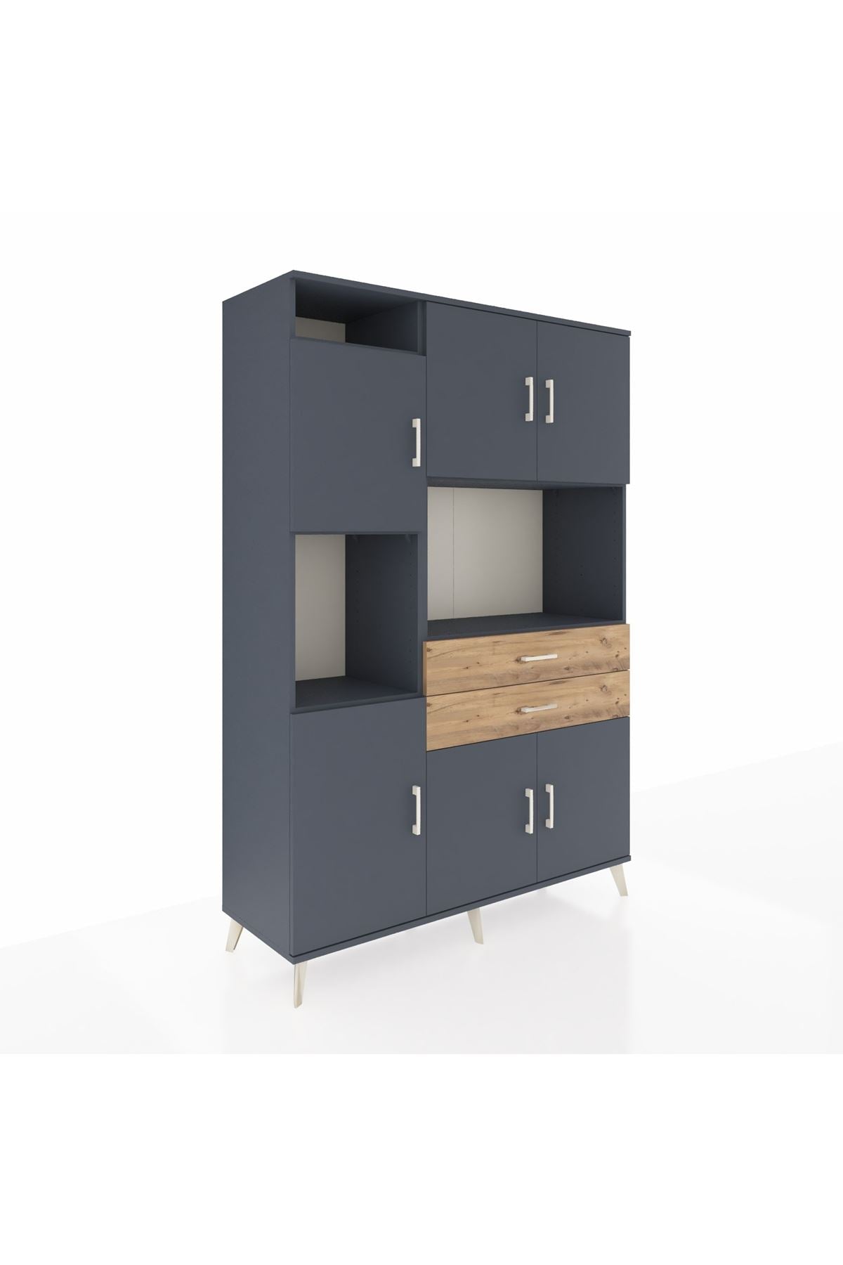 Hyperion Dolap 8 Raflı 2 Çekmeceli 6 Kapaklı 132x44x195 Antrasit-Antrasit/Çam