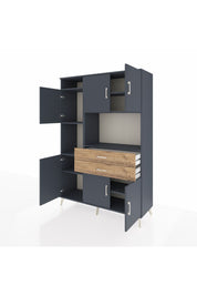 Hyperion Dolap 8 Raflı 2 Çekmeceli 6 Kapaklı 132x44x195 Antrasit-Antrasit/Çam