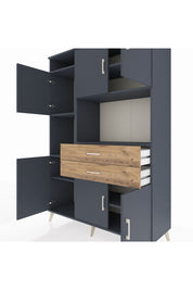 Hyperion Dolap 8 Raflı 2 Çekmeceli 6 Kapaklı 132x44x195 Antrasit-Antrasit/Çam