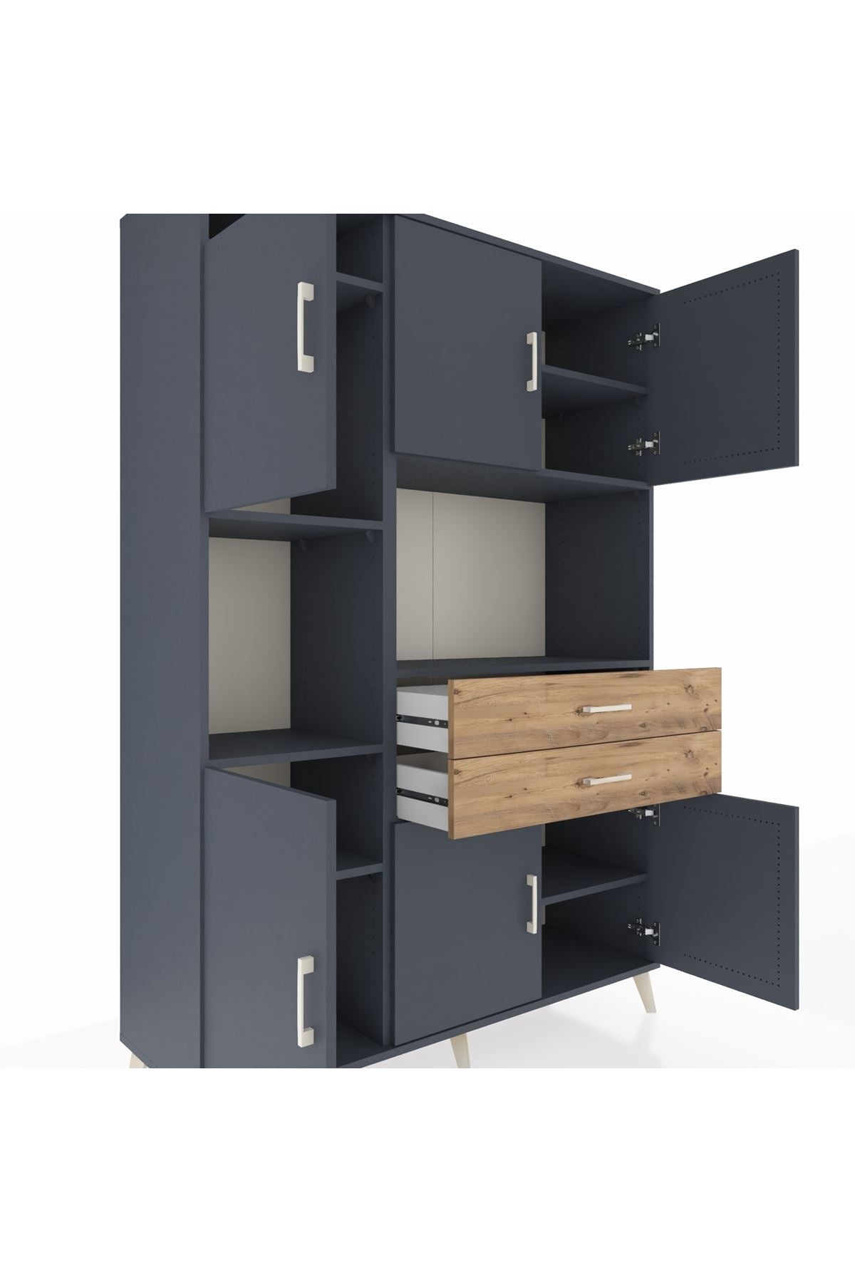 Hyperion Dolap 8 Raflı 2 Çekmeceli 6 Kapaklı 132x44x195 Antrasit-Antrasit/Çam