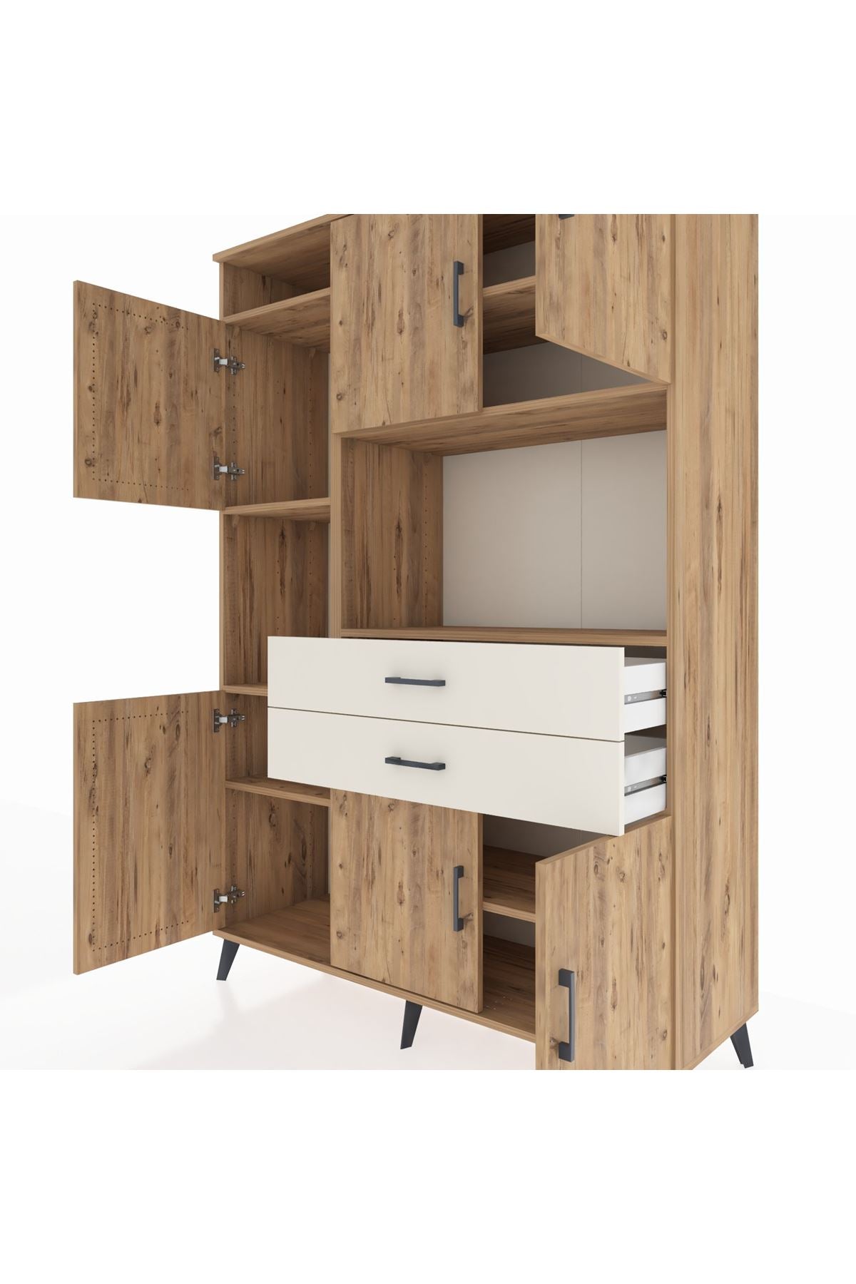 Hyperion Dolap 8 Raflı 2 Çekmeceli 6 Kapaklı 132x44x195 Çam-Çam/Aytaşı