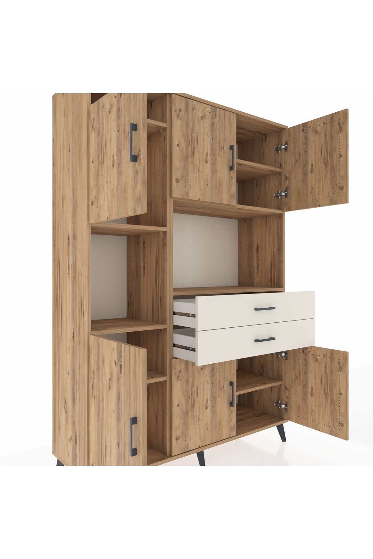 Hyperion Dolap 8 Raflı 2 Çekmeceli 6 Kapaklı 132x44x195 Çam-Çam/Aytaşı