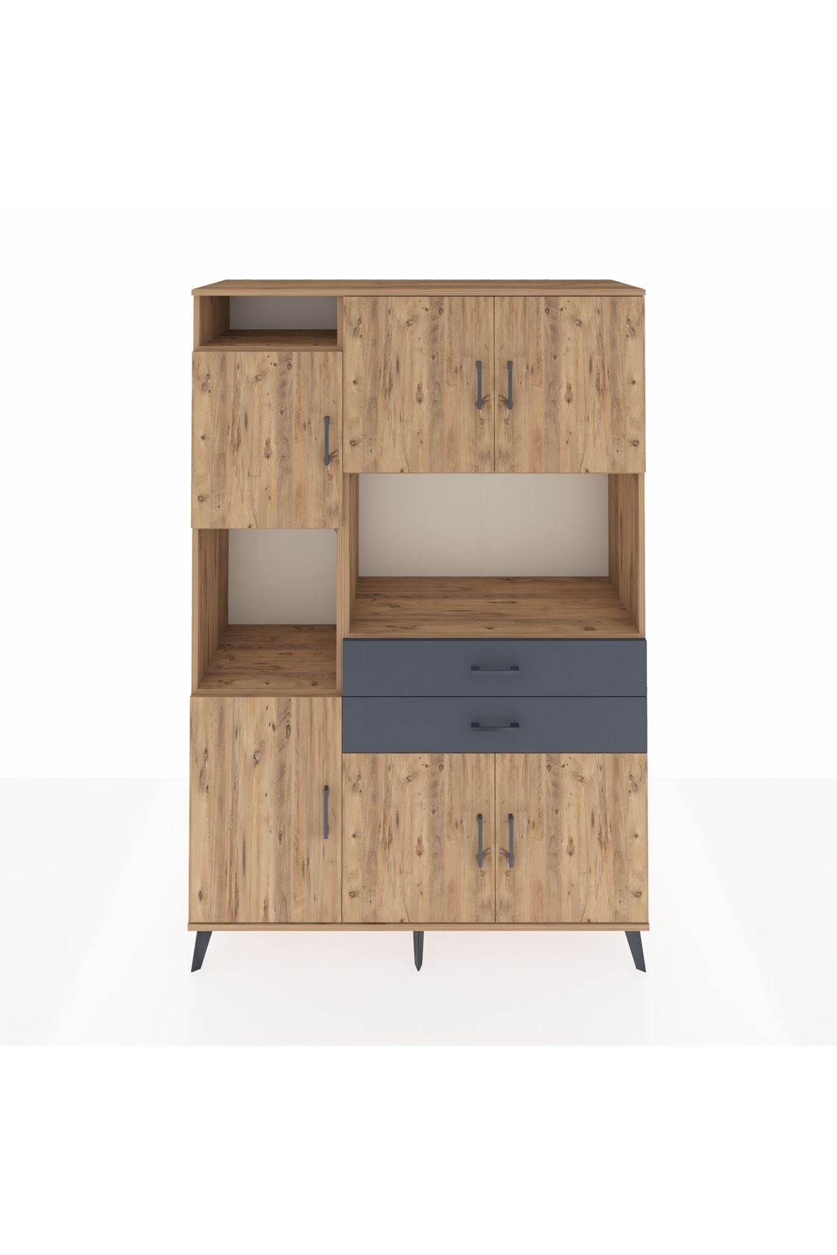 Hyperion Dolap 8 Raflı 2 Çekmeceli 6 Kapaklı 132x44x195 Çam-Çam/Antrasit