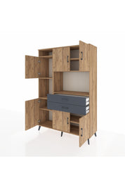 Hyperion Dolap 8 Raflı 2 Çekmeceli 6 Kapaklı 132x44x195 Çam-Çam/Antrasit