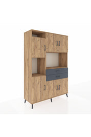 Hyperion Dolap 8 Raflı 2 Çekmeceli 6 Kapaklı 132x44x195 Çam-Çam/Antrasit