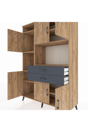 Hyperion Dolap 8 Raflı 2 Çekmeceli 6 Kapaklı 132x44x195 Çam-Çam/Antrasit