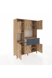 Hyperion Dolap 8 Raflı 2 Çekmeceli 6 Kapaklı 132x44x195 Çam-Çam/Antrasit