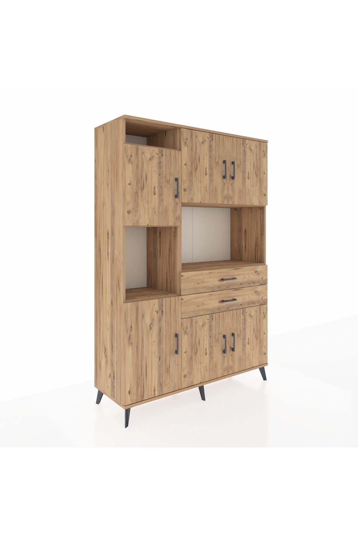 Hyperion Dolap 8 Raflı 2 Çekmeceli 6 Kapaklı 132x44x195 Çam-Çam/Çam