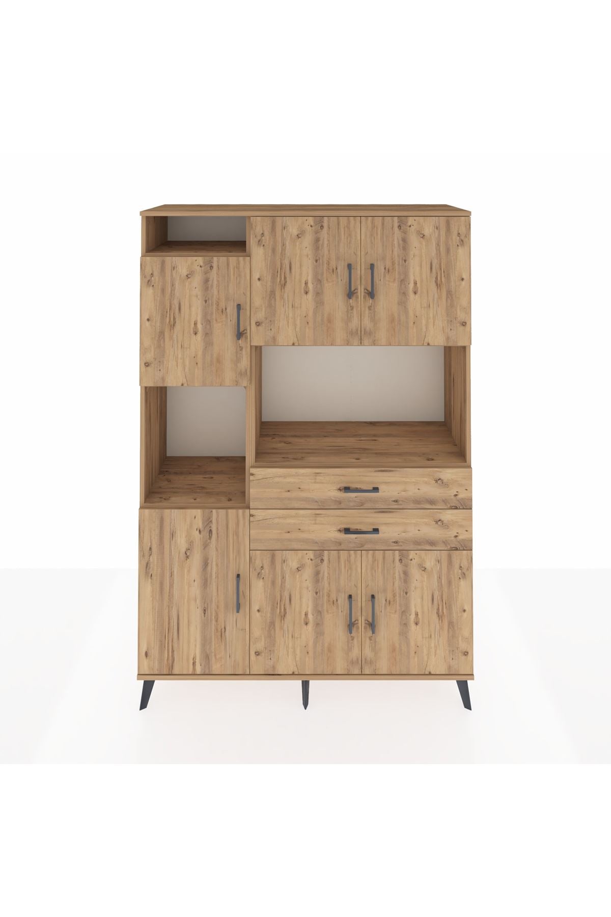 Hyperion Dolap 8 Raflı 2 Çekmeceli 6 Kapaklı 132x44x195 Çam-Çam/Çam