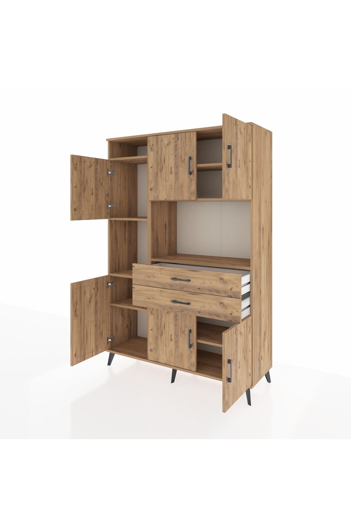 Hyperion Dolap 8 Raflı 2 Çekmeceli 6 Kapaklı 132x44x195 Çam-Çam/Çam