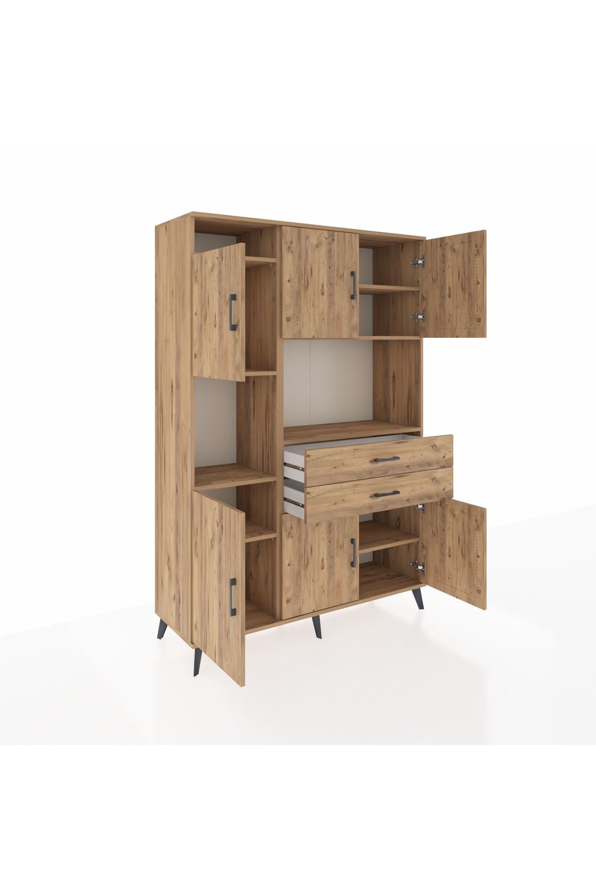 Hyperion Dolap 8 Raflı 2 Çekmeceli 6 Kapaklı 132x44x195 Çam-Çam/Çam