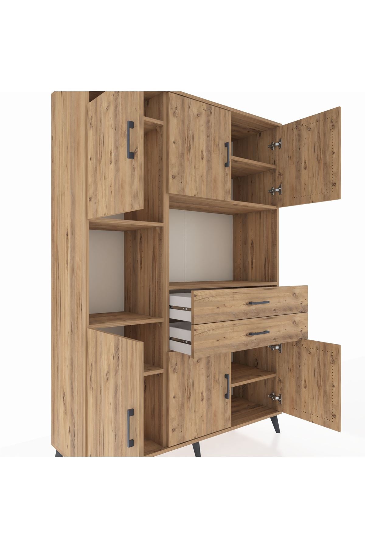 Hyperion Dolap 8 Raflı 2 Çekmeceli 6 Kapaklı 132x44x195 Çam-Çam/Çam