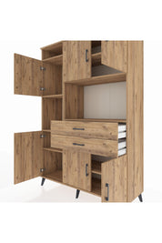 Hyperion Dolap 8 Raflı 2 Çekmeceli 6 Kapaklı 132x44x195 Çam-Çam/Çam