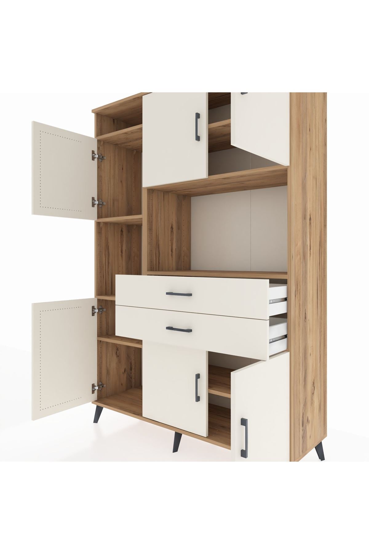 Hyperion Dolap 8 Raflı 2 Çekmeceli 6 Kapaklı 132x44x195 Çam-Aytaşı/Aytaşı