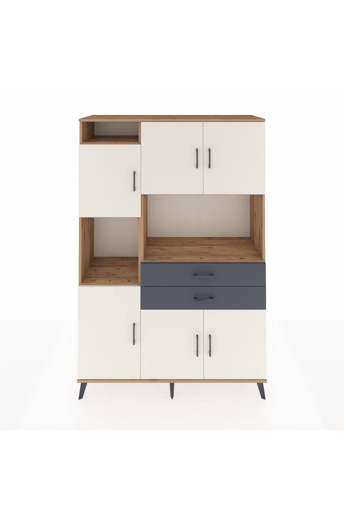 Hyperion Dolap 8 Raflı 2 Çekmeceli 6 Kapaklı 132x44x195 Çam-Aytaşı/Antrasit