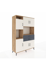 Hyperion Dolap 8 Raflı 2 Çekmeceli 6 Kapaklı 132x44x195 Çam-Aytaşı/Antrasit