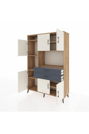 Hyperion Dolap 8 Raflı 2 Çekmeceli 6 Kapaklı 132x44x195 Çam-Aytaşı/Antrasit