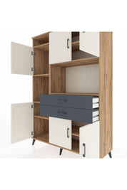 Hyperion Dolap 8 Raflı 2 Çekmeceli 6 Kapaklı 132x44x195 Çam-Aytaşı/Antrasit