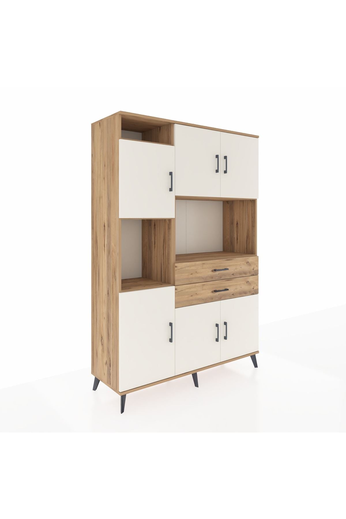 Hyperion Dolap 8 Raflı 2 Çekmeceli 6 Kapaklı 132x44x195 Çam-Aytaşı/Çam