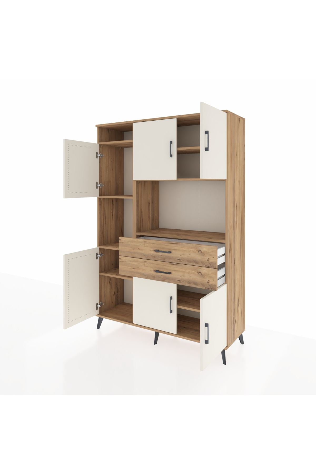 Hyperion Dolap 8 Raflı 2 Çekmeceli 6 Kapaklı 132x44x195 Çam-Aytaşı/Çam