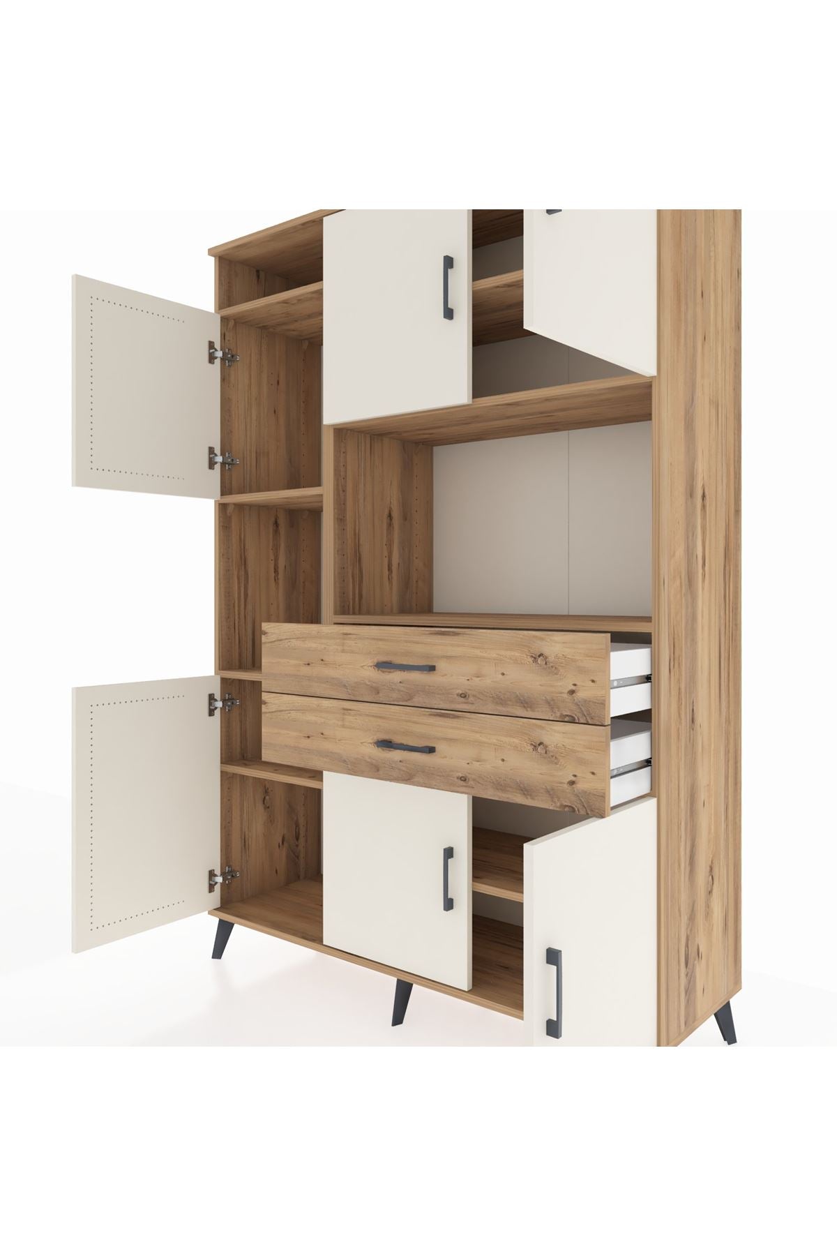 Hyperion Dolap 8 Raflı 2 Çekmeceli 6 Kapaklı 132x44x195 Çam-Aytaşı/Çam