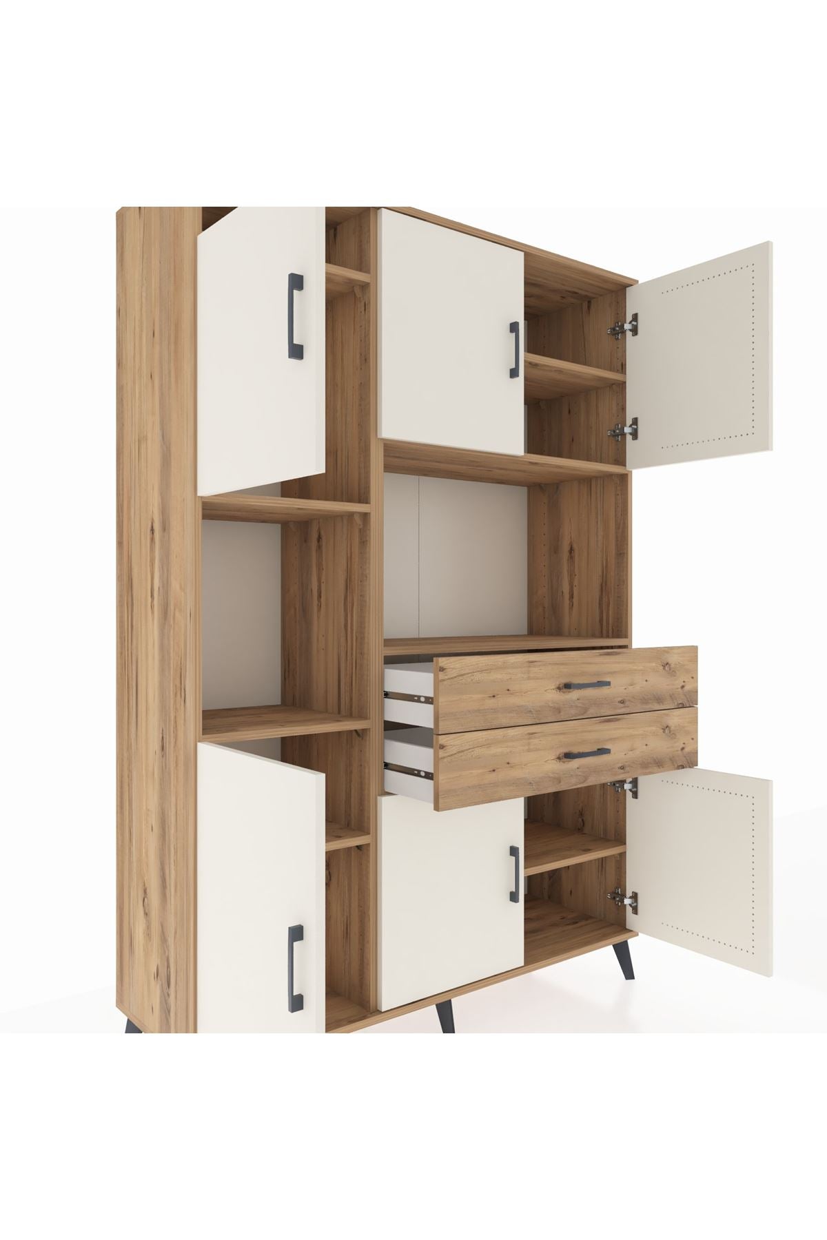 Hyperion Dolap 8 Raflı 2 Çekmeceli 6 Kapaklı 132x44x195 Çam-Aytaşı/Çam