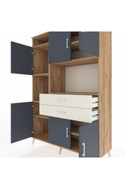 Hyperion Dolap 8 Raflı 2 Çekmeceli 6 Kapaklı 132x44x195 Çam-Antrasit/Aytaşı