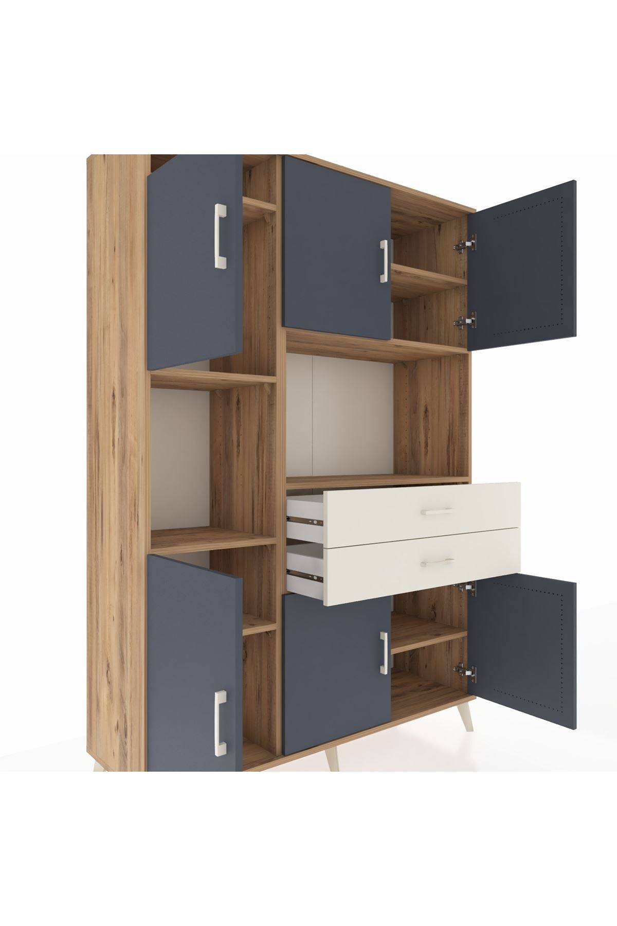 Hyperion Dolap 8 Raflı 2 Çekmeceli 6 Kapaklı 132x44x195 Çam-Antrasit/Aytaşı