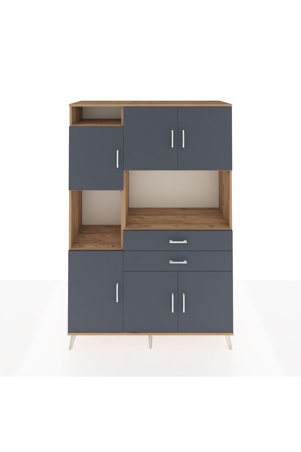 Hyperion Dolap 8 Raflı 2 Çekmeceli 6 Kapaklı 132x44x195 Çam-Antrasit/Antrasit