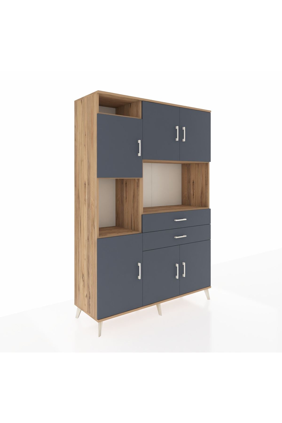 Hyperion Dolap 8 Raflı 2 Çekmeceli 6 Kapaklı 132x44x195 Çam-Antrasit/Antrasit