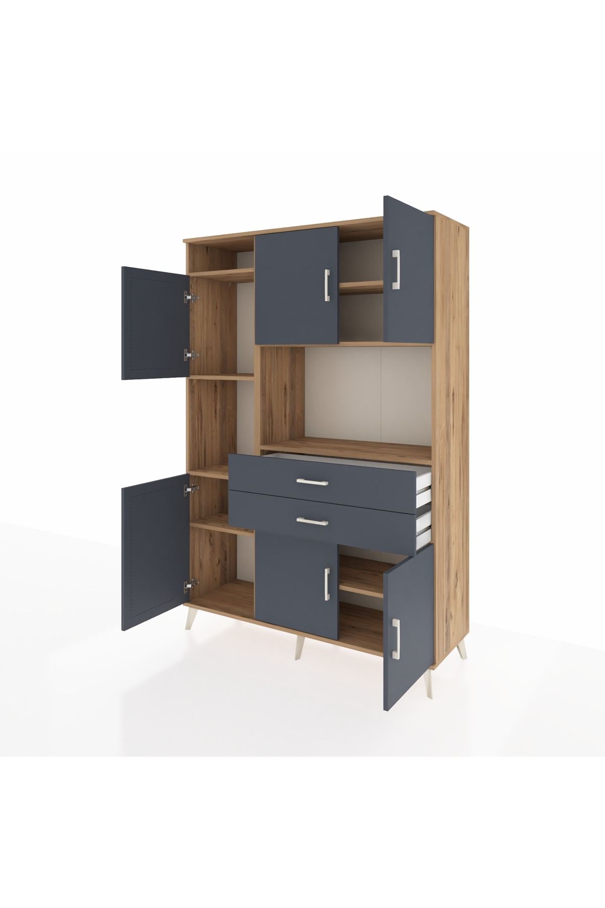 Hyperion Dolap 8 Raflı 2 Çekmeceli 6 Kapaklı 132x44x195 Çam-Antrasit/Antrasit