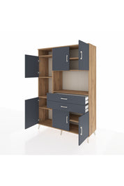 Hyperion Dolap 8 Raflı 2 Çekmeceli 6 Kapaklı 132x44x195 Çam-Antrasit/Antrasit