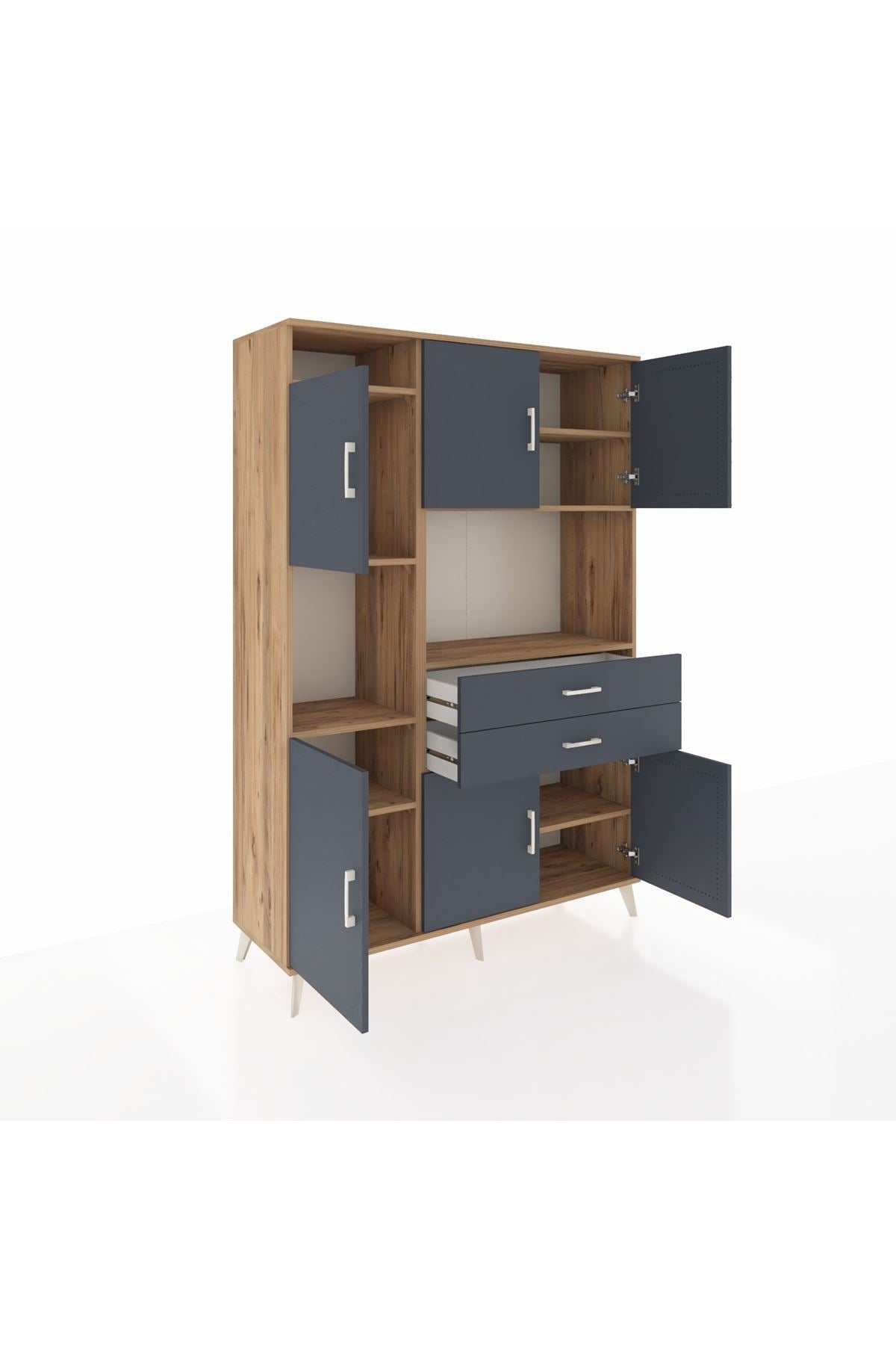 Hyperion Dolap 8 Raflı 2 Çekmeceli 6 Kapaklı 132x44x195 Çam-Antrasit/Antrasit